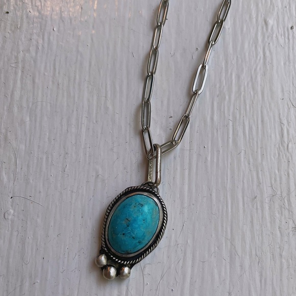 Turquoise & Sterling Silver Pendant Necklace - Picture 1 of 3